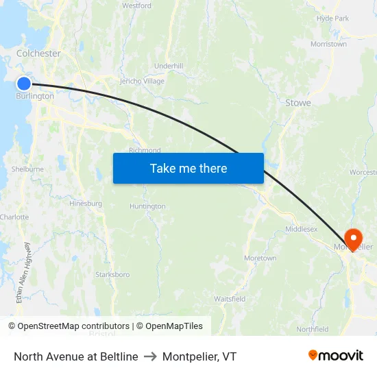 North Avenue at Beltline to Montpelier, VT map