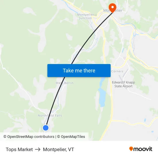 Tops Market to Montpelier, VT map