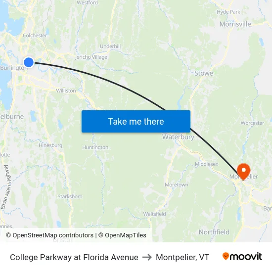 College Parkway at Florida Avenue to Montpelier, VT map