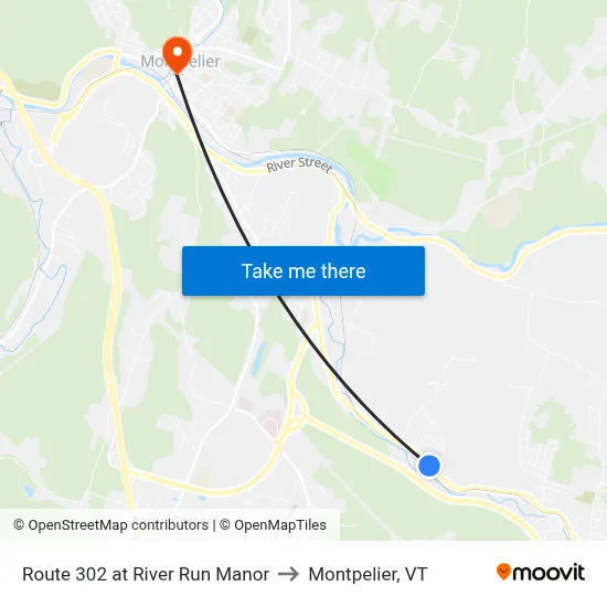 Route 302 at River Run Manor to Montpelier, VT map