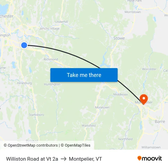 Williston Road at Vt 2a to Montpelier, VT map