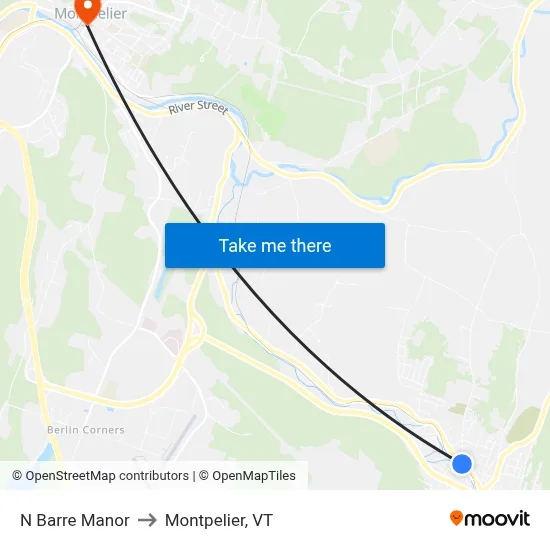N Barre Manor to Montpelier, VT map
