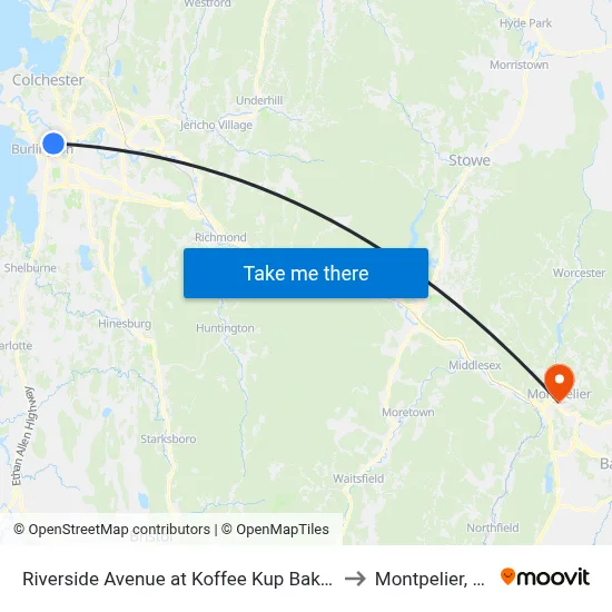 Riverside Avenue at Koffee Kup Bakery to Montpelier, VT map