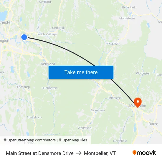 Main Street at Densmore Drive to Montpelier, VT map