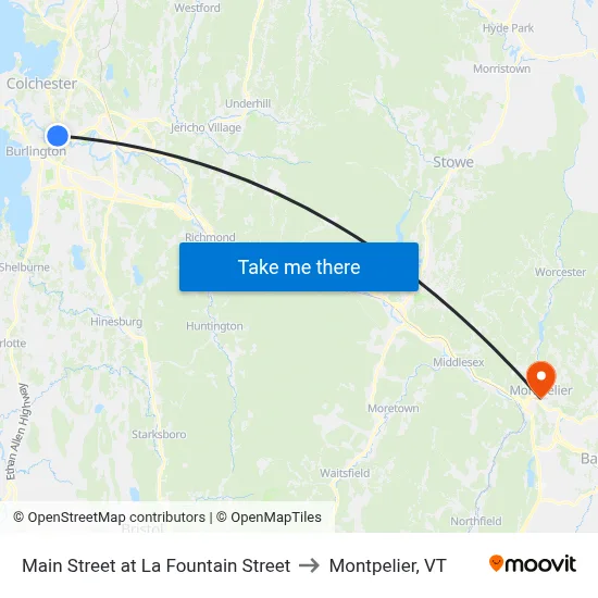 Main Street at La Fountain Street to Montpelier, VT map