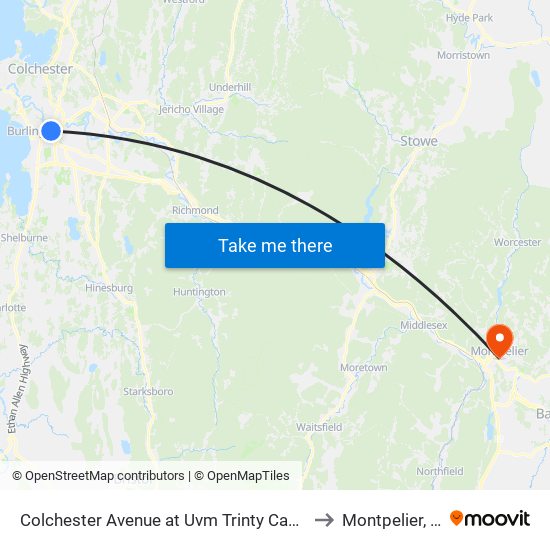 Colchester Avenue at Uvm Trinty Campus to Montpelier, VT map