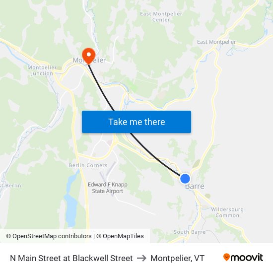 N Main Street at Blackwell Street to Montpelier, VT map