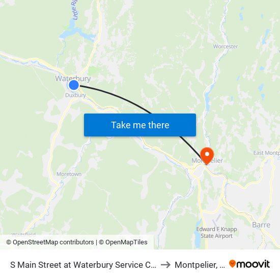 S Main Street at Waterbury Service Center to Montpelier, VT map