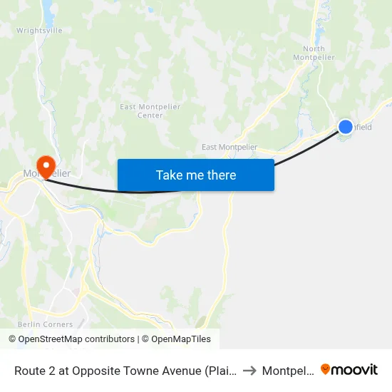 Route 2 at Opposite Towne Avenue (Plainfield Health Center) to Montpelier, VT map