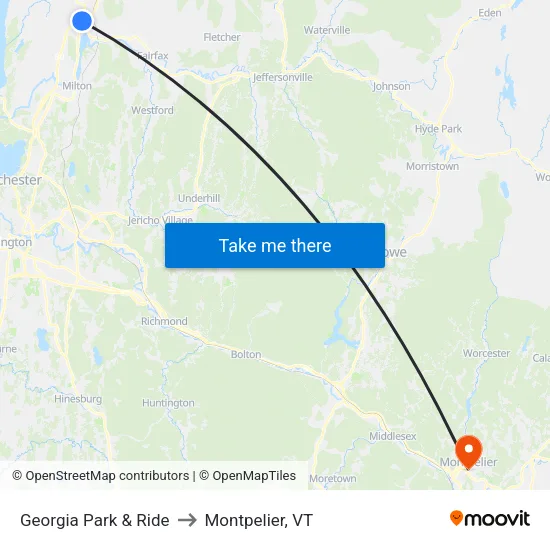 Georgia Park & Ride to Montpelier, VT map