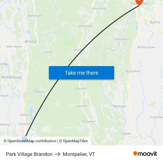 Park Village Brandon to Montpelier, VT map