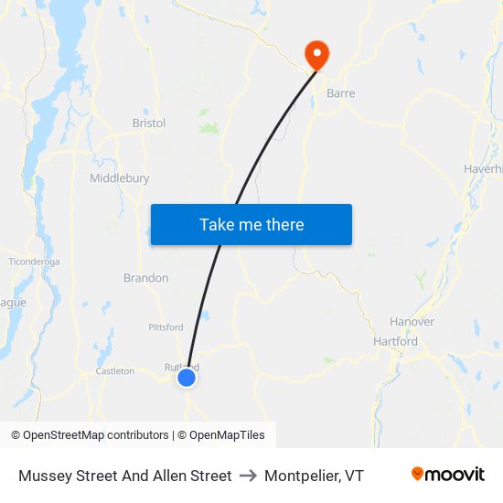 Mussey Street And Allen Street to Montpelier, VT map