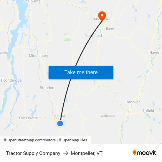 Tractor Supply Company to Montpelier, VT map