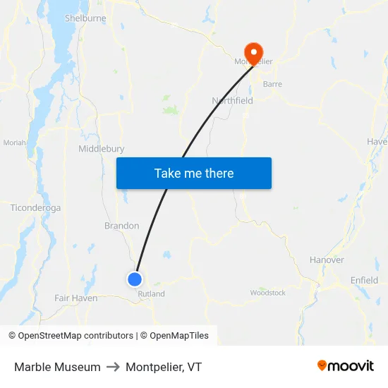Marble Museum to Montpelier, VT map