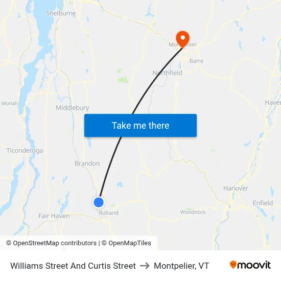 Williams Street And Curtis Street to Montpelier, VT map