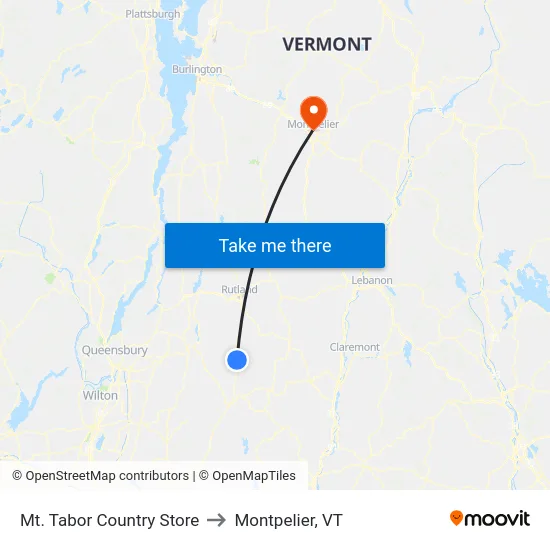 Mt. Tabor Country Store to Montpelier, VT map