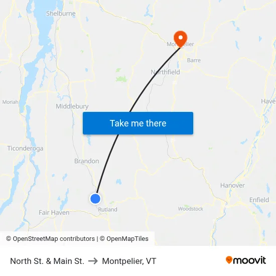 North St. & Main St. to Montpelier, VT map