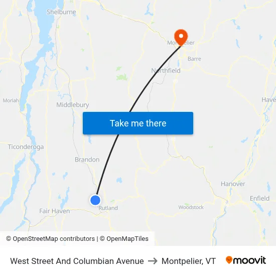 West Street And Columbian Avenue to Montpelier, VT map