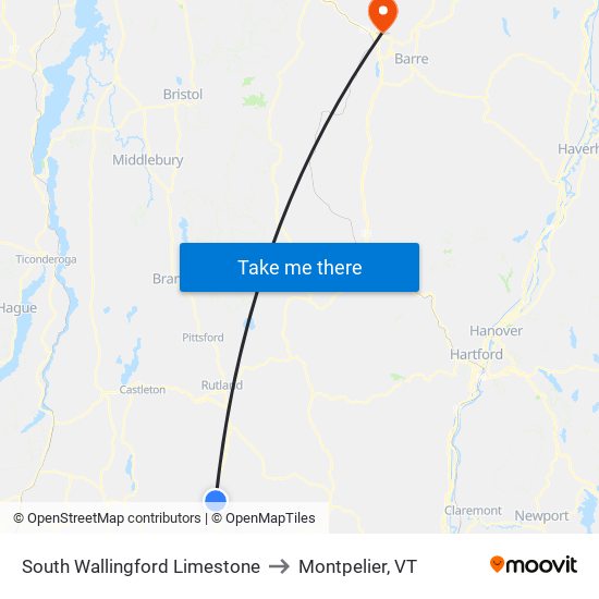 South Wallingford Limestone to Montpelier, VT map