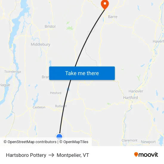 Hartsboro Pottery to Montpelier, VT map