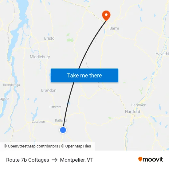 Route 7b Cottages to Montpelier, VT map