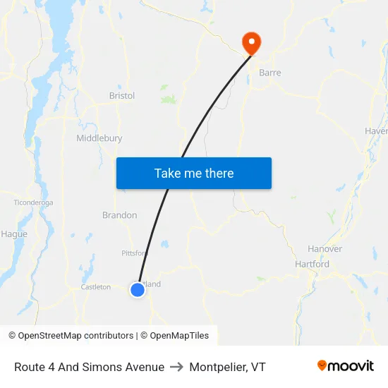 Route 4 And Simons Avenue to Montpelier, VT map