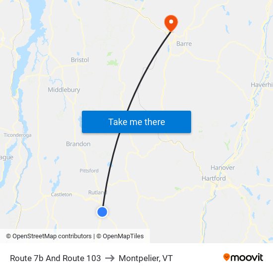 Route 7b And Route 103 to Montpelier, VT map