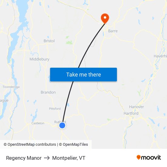 Regency Manor to Montpelier, VT map