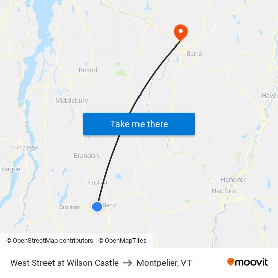 West Street at Wilson Castle to Montpelier, VT map