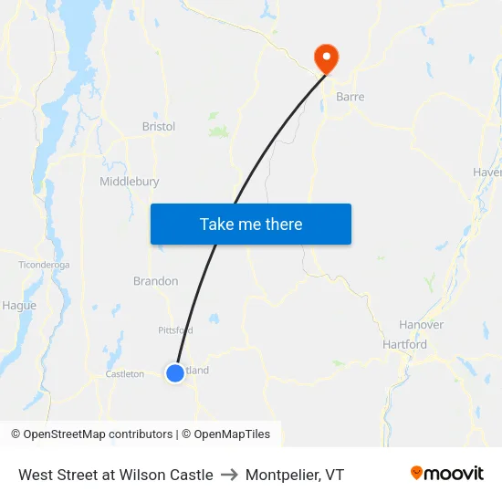 West Street at Wilson Castle to Montpelier, VT map