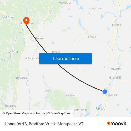 Hannaford'S, Bradford Vt to Montpelier, VT map