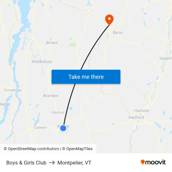 Boys & Girls Club to Montpelier, VT map