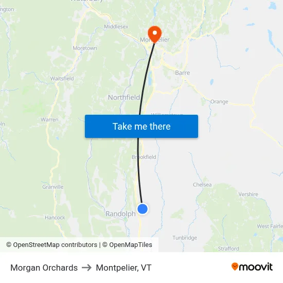 Morgan Orchards to Montpelier, VT map