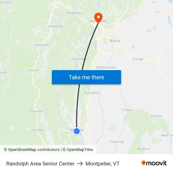 Randolph Area Senior Center to Montpelier, VT map