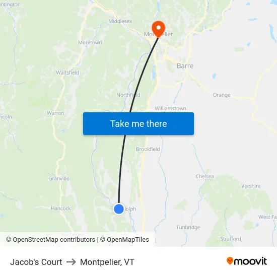 Jacob's Court to Montpelier, VT map