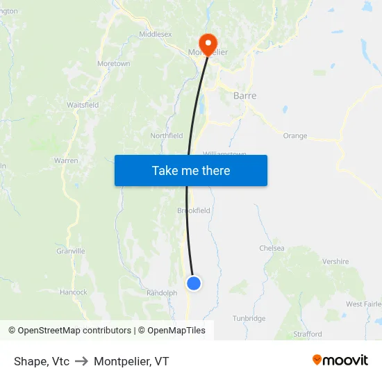 Shape, Vtc to Montpelier, VT map