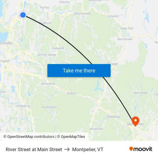 River Street at Main Street to Montpelier, VT map