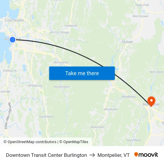 Downtown Transit Center Burlington to Montpelier, VT map