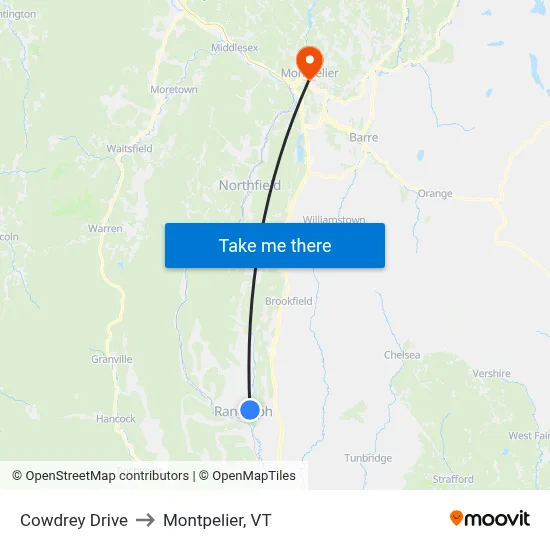 Cowdrey Drive to Montpelier, VT map