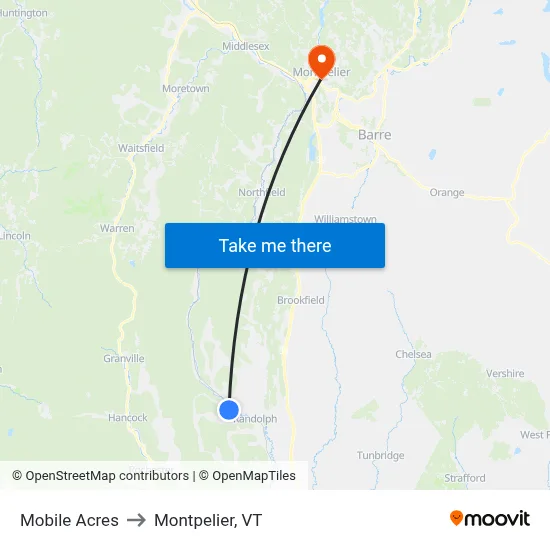 Mobile Acres to Montpelier, VT map