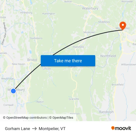 Gorham Lane to Montpelier, VT map