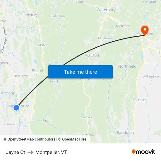 Jayne Ct to Montpelier, VT map