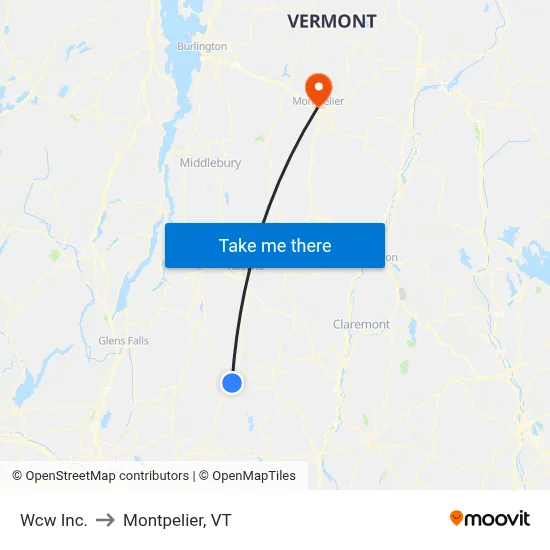 Wcw Inc. to Montpelier, VT map