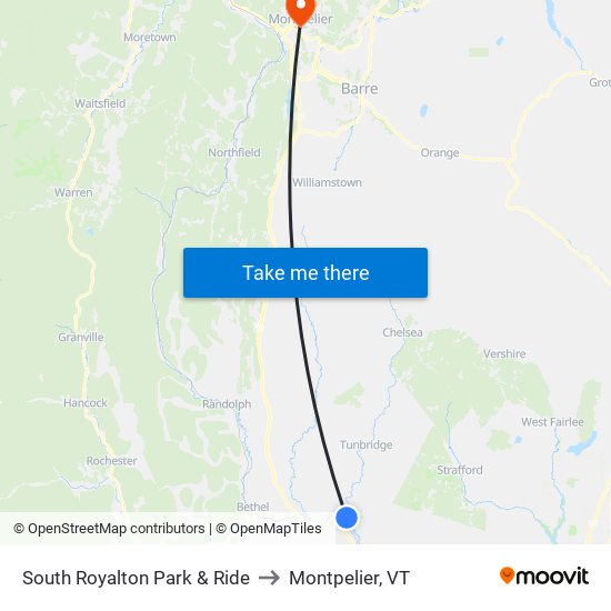 South Royalton Park & Ride to Montpelier, VT map