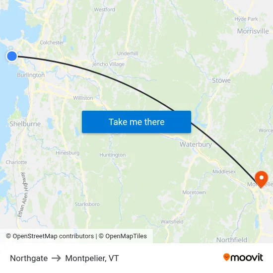 Northgate to Montpelier, VT map