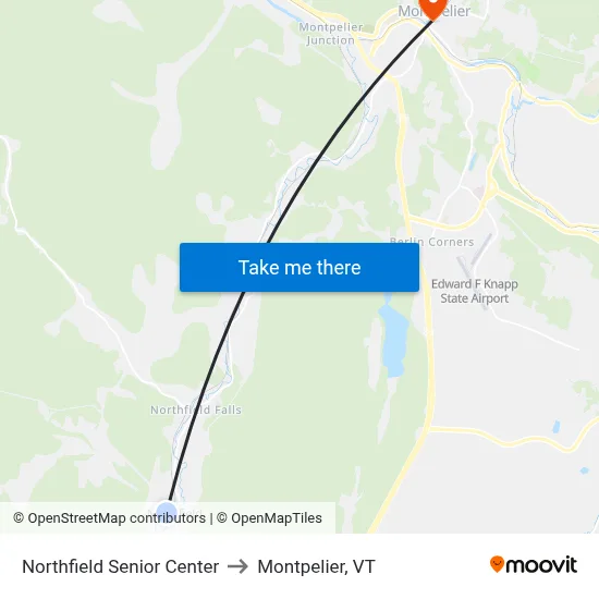 Northfield Senior Center to Montpelier, VT map