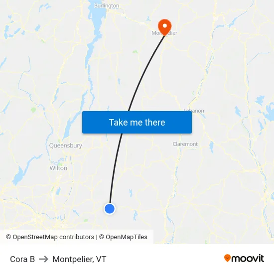 Cora B to Montpelier, VT map