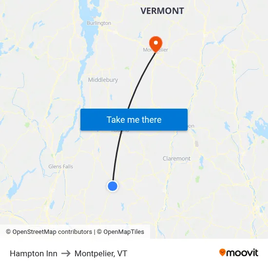 Hampton Inn to Montpelier, VT map