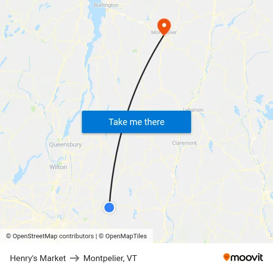 Henry's Market to Montpelier, VT map