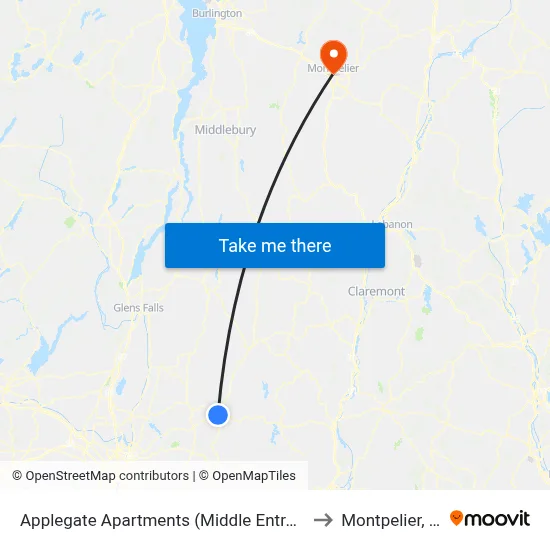 Applegate Apartments (Middle Entrance) to Montpelier, VT map